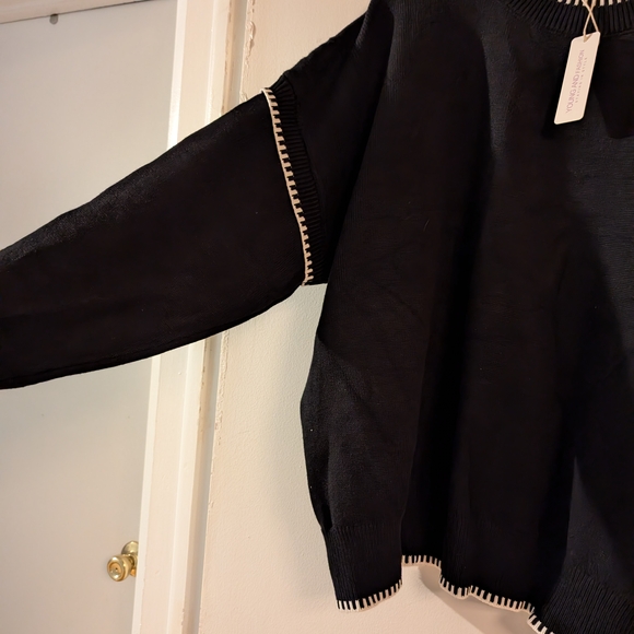 Classic Black Crewneck Sweater with White Trim - Picture 2 of 8